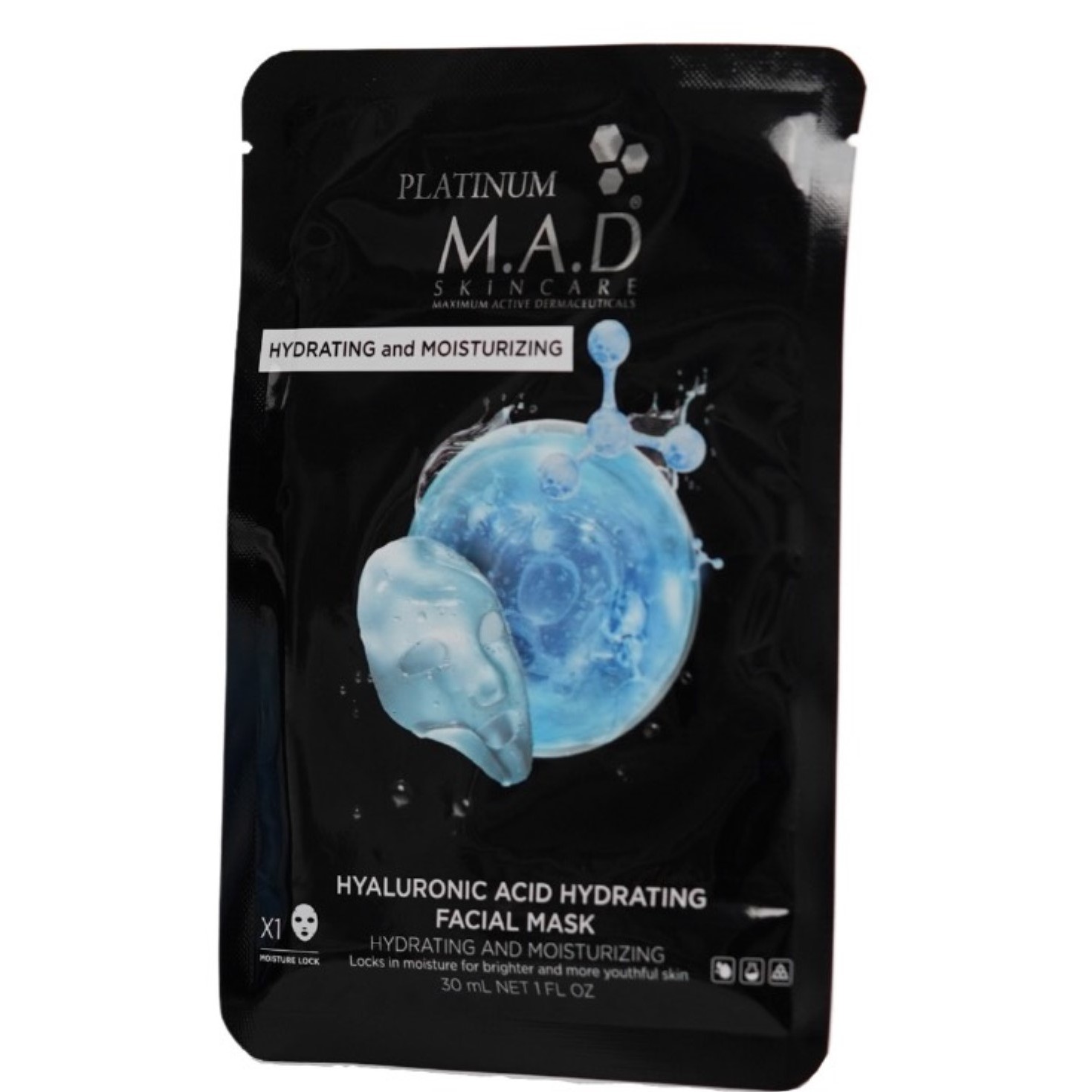 M.A.D. SKINCARE Platinum Hyaluronic Acid Hydrating Facial Mask  - Восстанавливающая маска-саше «Платинум» 30 ml