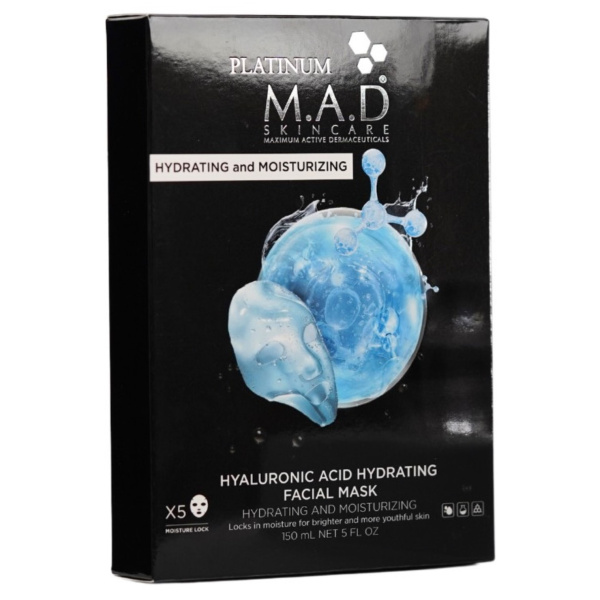 M.A.D. SKINCARE Platinum Hyaluronic Acid Hydrating Facial Mask - Восстанавливающая маска-саше «Платинум»  5х30 ml